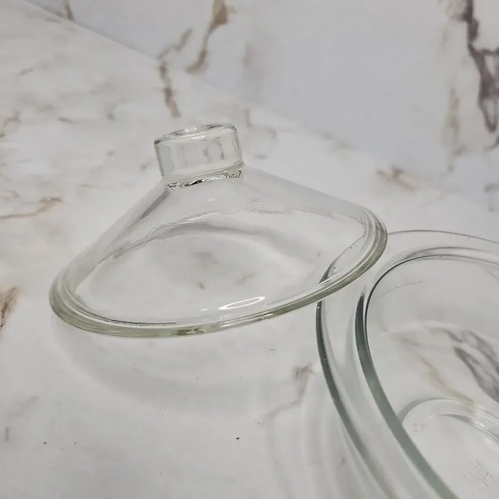 Vintage Hazel Atlas Clear Glass Round Casserole‎ Dish with Lid H over A Logo MCM